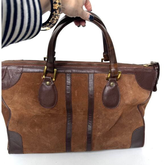 Gucci Vintage Brown Town Suede Web Carry On Top Handle Tote with Gold tone charm - Picture 2 of 7